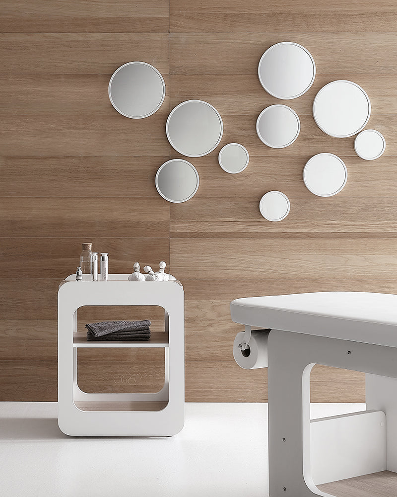 Creo - Biały wózek fryzjerski - Wzór dębowy